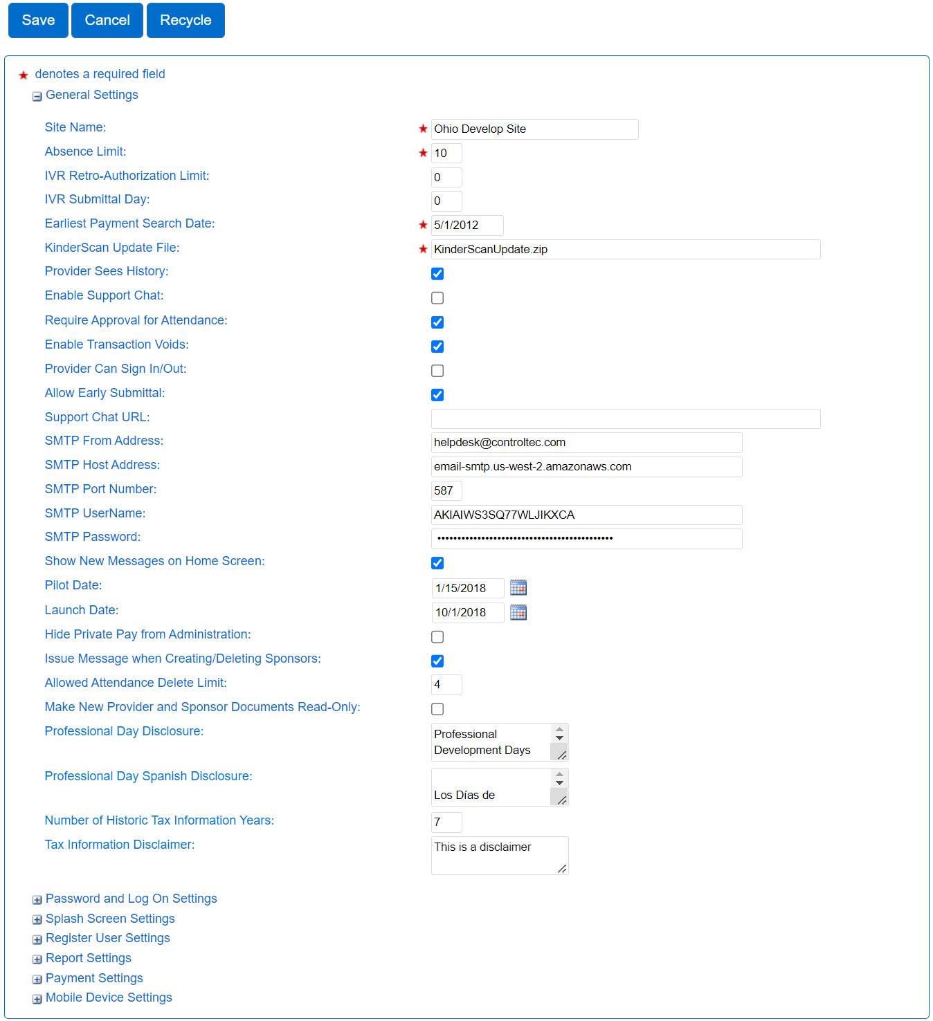An image showing the site settings page after expanding general settings