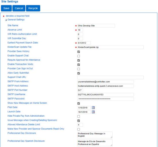 An image showing the site settings page after expanding general settings