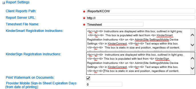 An image showing report settings