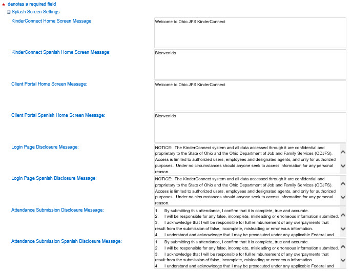 An image showing splash screen settings